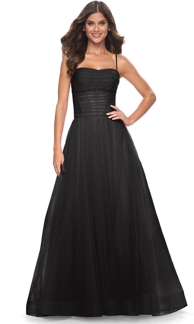 La Femme 32017 Ruched Illusion Prom Dress