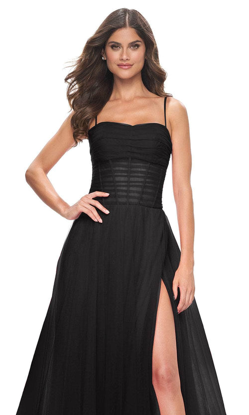 La Femme 32017 Ruched Illusion Prom Dress