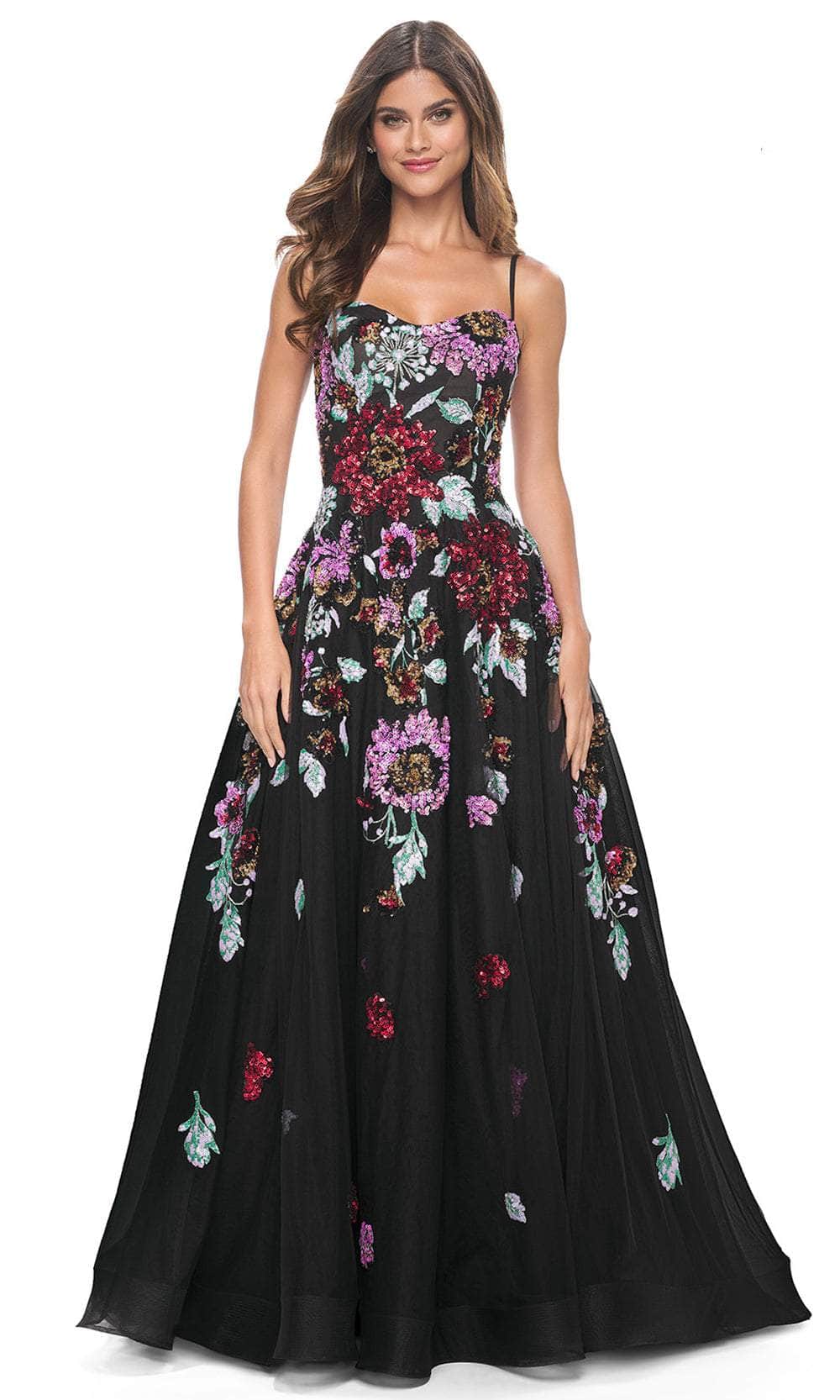 La Femme 32019 Floral Sequin Embellished A-Line Prom Gown