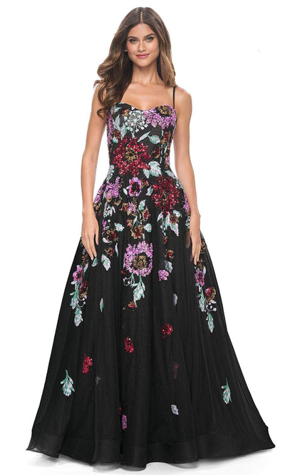 La Femme 32019 Floral Sequin Embellished A-Line Prom Gown