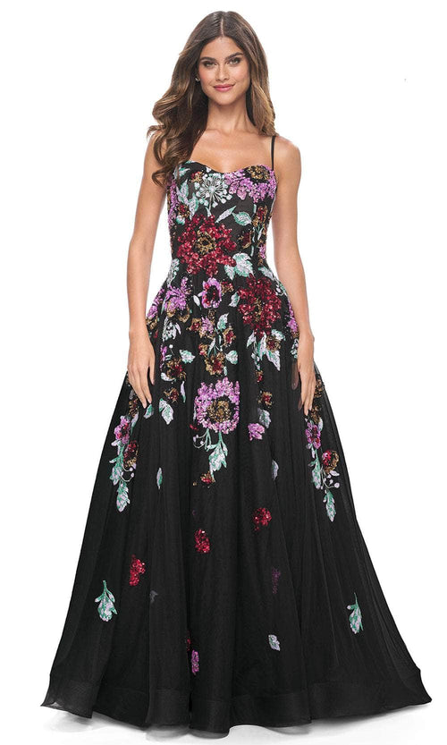 La Femme 32019 Floral Sequin Embellished A-Line Prom Gown