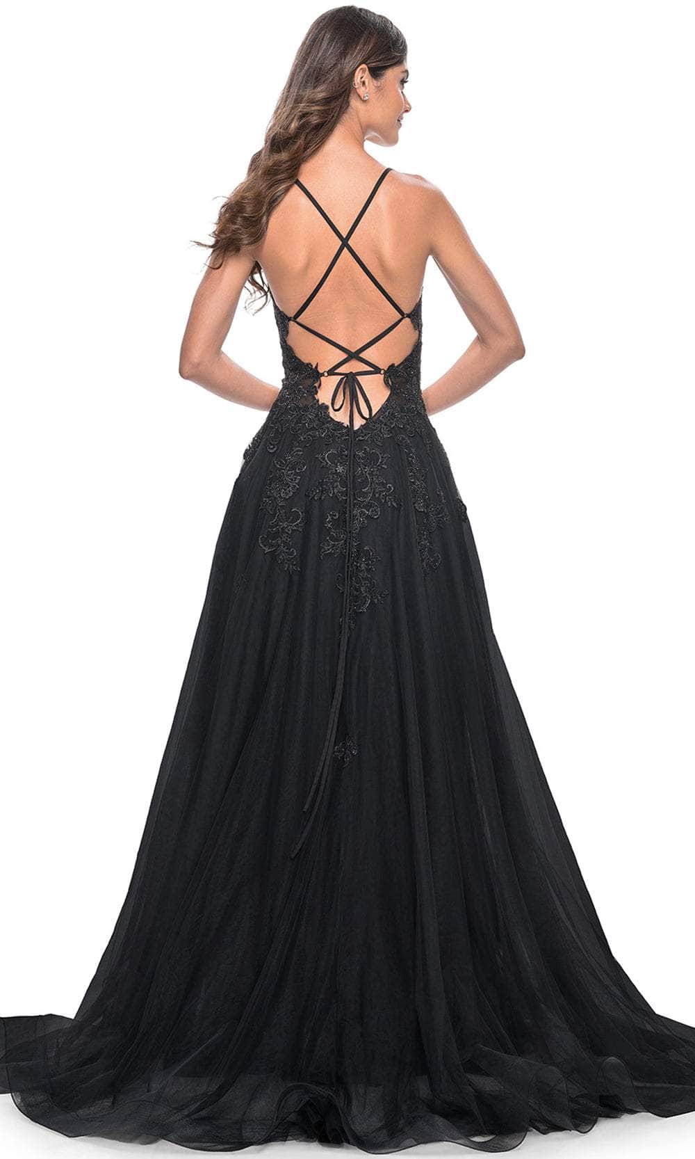 La Femme 32022 Plunging Neckline Embroidered Prom Dress