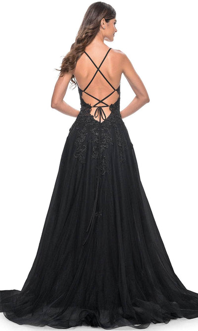 La Femme 32022 Plunging Neckline Embroidered Prom Dress