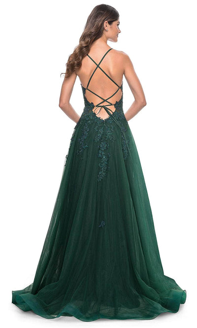 La Femme 32022 Plunging Neckline Embroidered Prom Dress