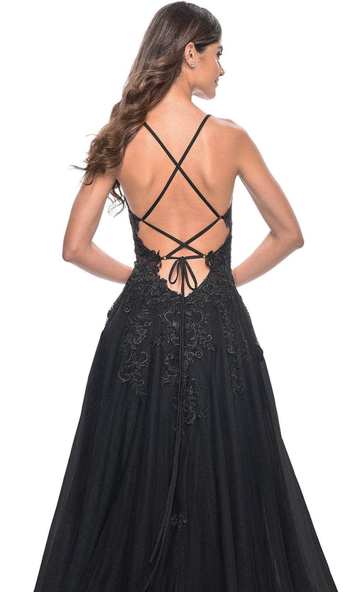 La Femme 32022 Plunging Neckline Embroidered Prom Dress