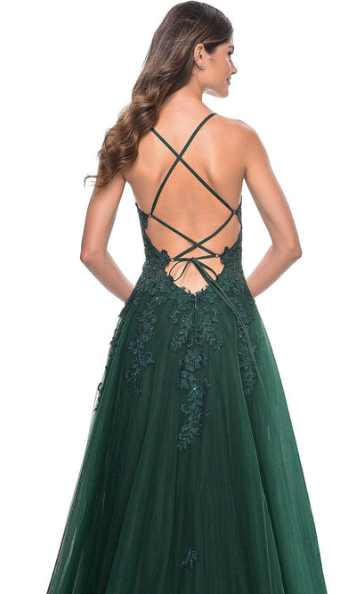 La Femme 32022 Plunging Neckline Embroidered Prom Dress