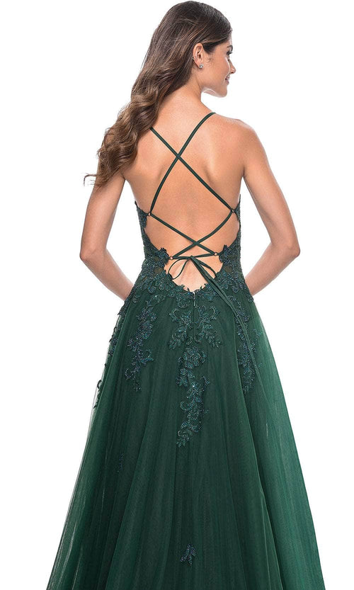 La Femme 32022 Plunging Neckline Embroidered Prom Dress