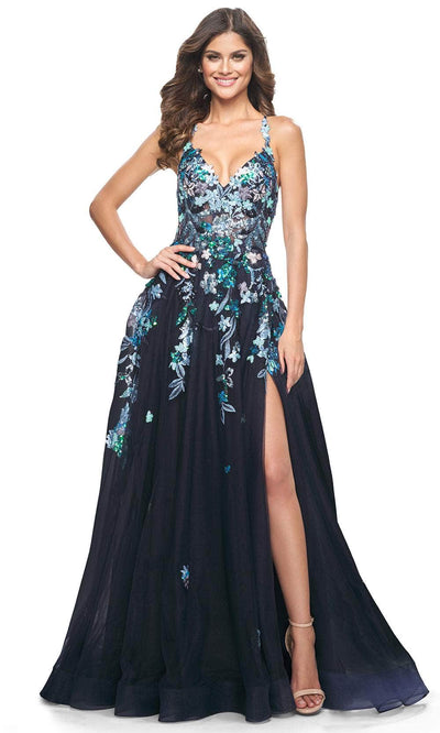 La Femme 32023 A-Line Floral Appliqued Prom Gown