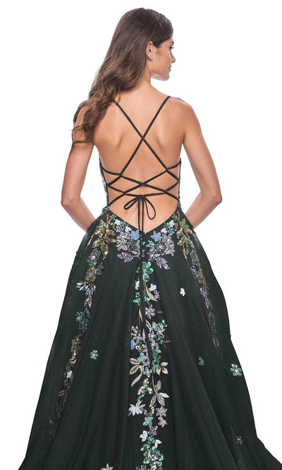 La Femme 32023 A-Line Floral Appliqued Prom Gown