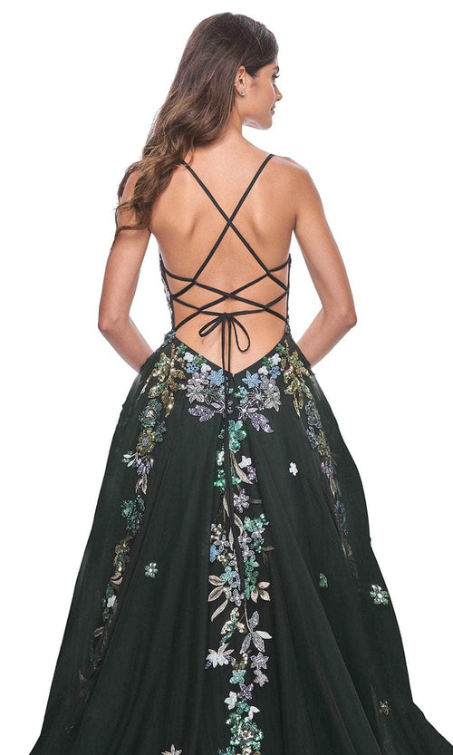 La Femme 32023 A-Line Floral Appliqued Prom Gown
