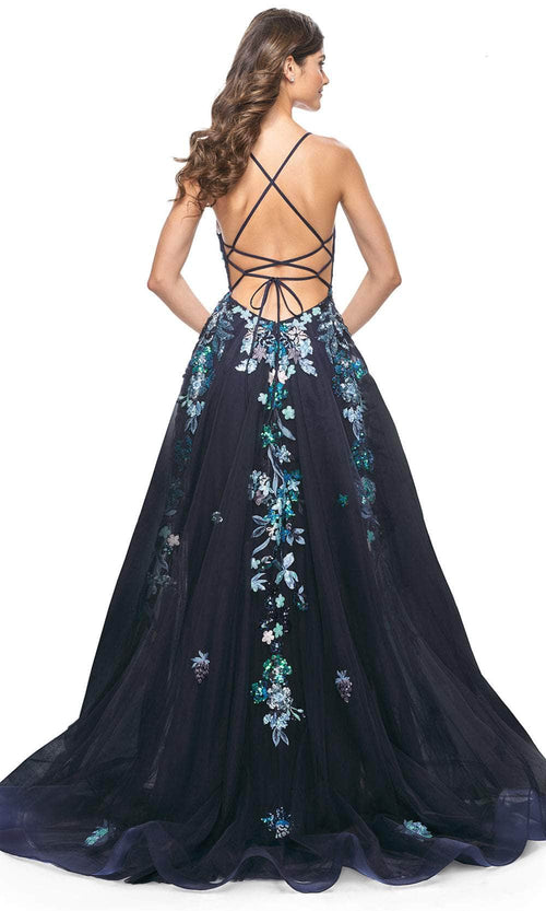 La Femme 32023 A-Line Floral Appliqued Prom Gown