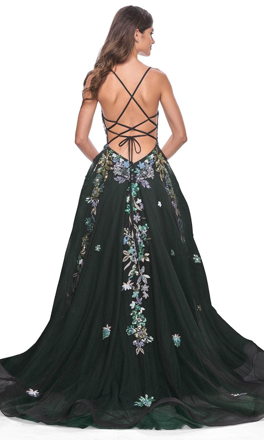 La Femme 32023 A-Line Floral Appliqued Prom Gown