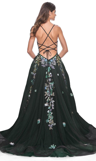 La Femme 32023 A-Line Floral Appliqued Prom Gown
