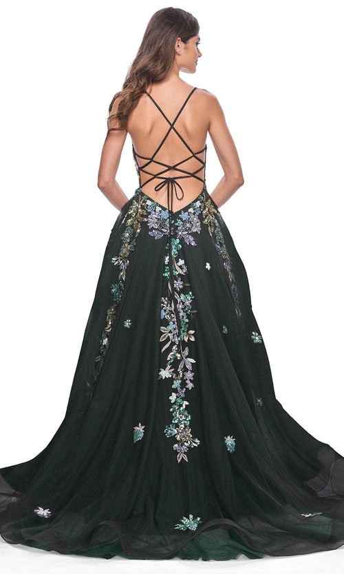 La Femme 32023 A-Line Floral Appliqued Prom Gown