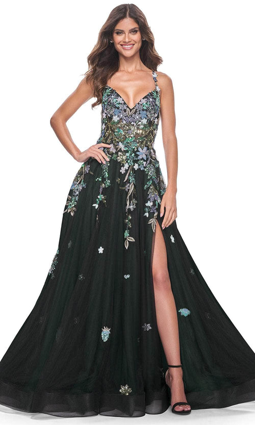 La Femme 32023 A-Line Floral Appliqued Prom Gown