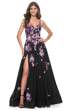 La Femme 32030 Sequin Floral Embroidered A-Line Prom Gown