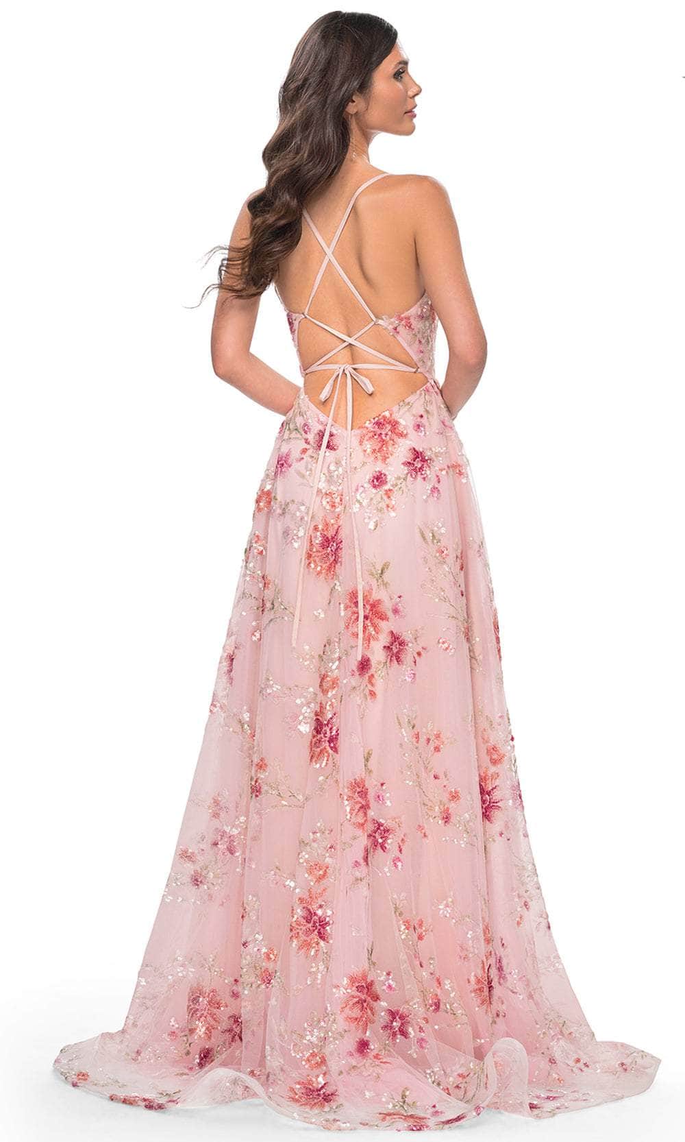 La Femme 32031 V-Neck Floral Sequin Prom Gown