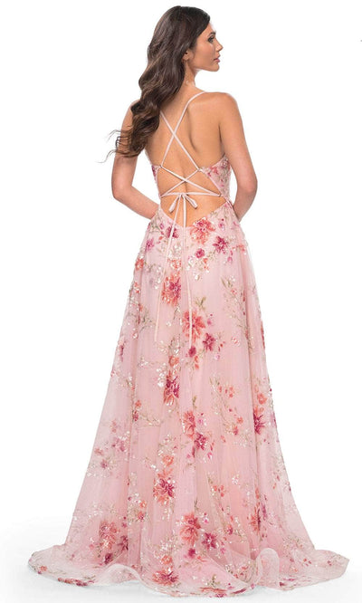 La Femme 32031 V-Neck Floral Sequin Prom Gown