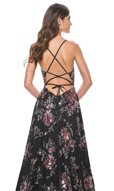 La Femme 32031 V-Neck Floral Sequin Prom Gown