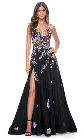 La Femme 32051 Floral Sequin V-Neck Prom Gown