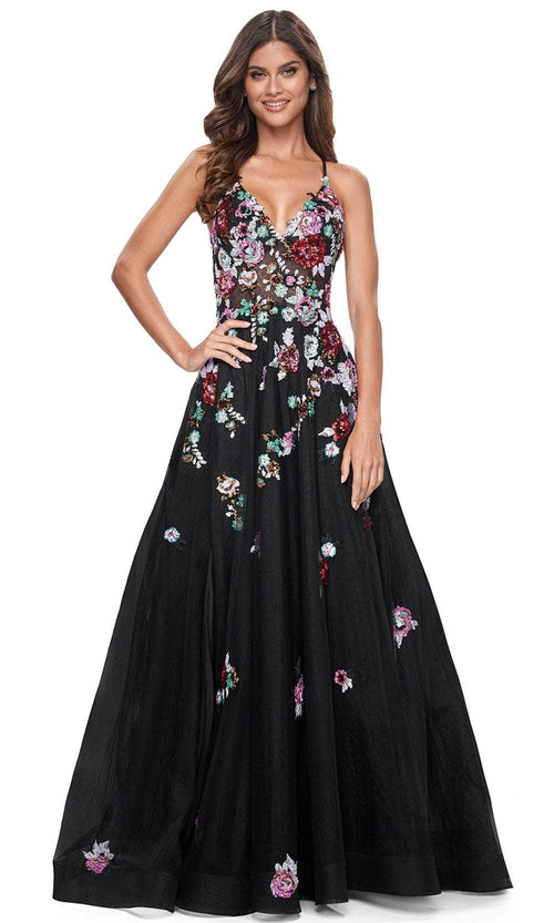 La Femme 32051 Floral Sequin V-Neck Prom Gown