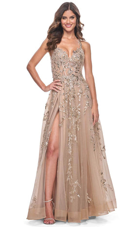 La Femme 32052 Sleeveless Sequin Lace Prom Gown