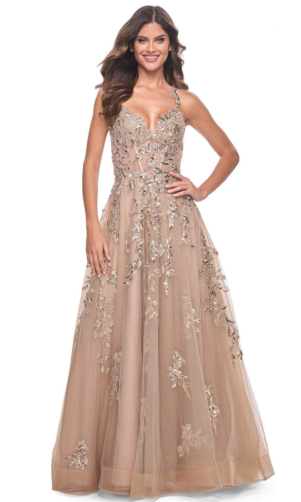 La Femme 32052 Sleeveless Sequin Lace Prom Gown