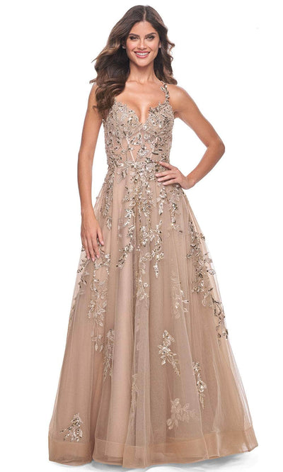 La Femme 32052 Sleeveless Sequin Lace Prom Gown