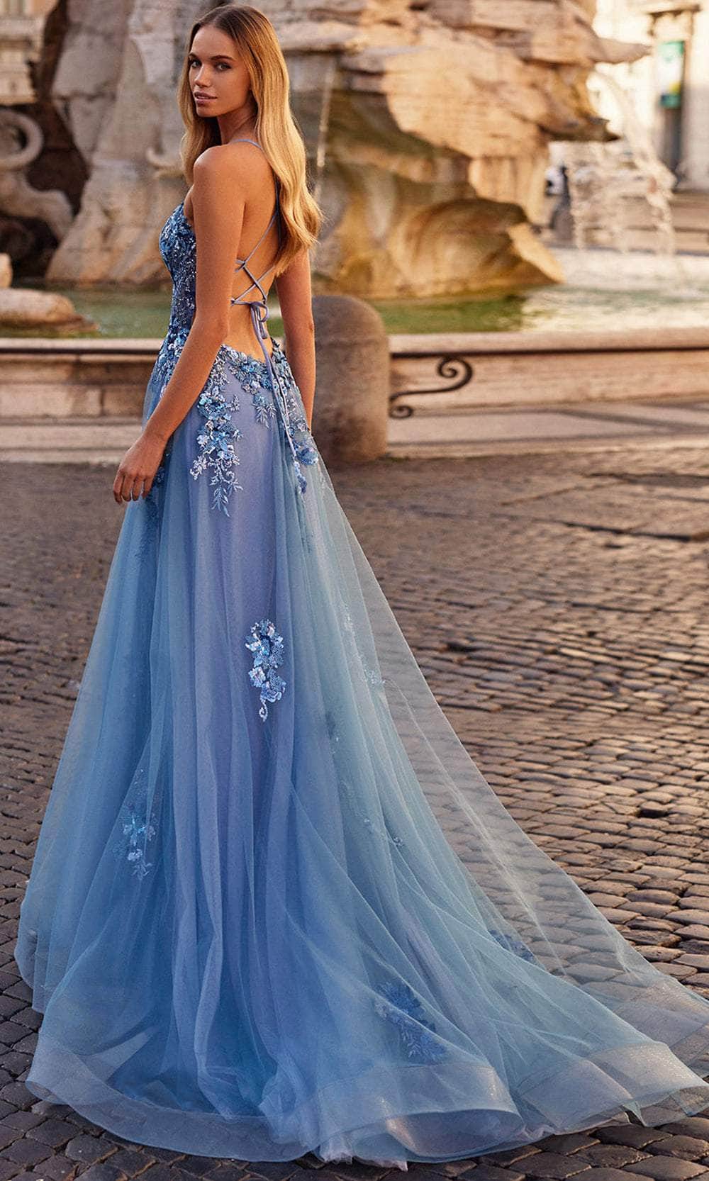 La Femme 32057 Open Back Applique Embellished Prom Gown