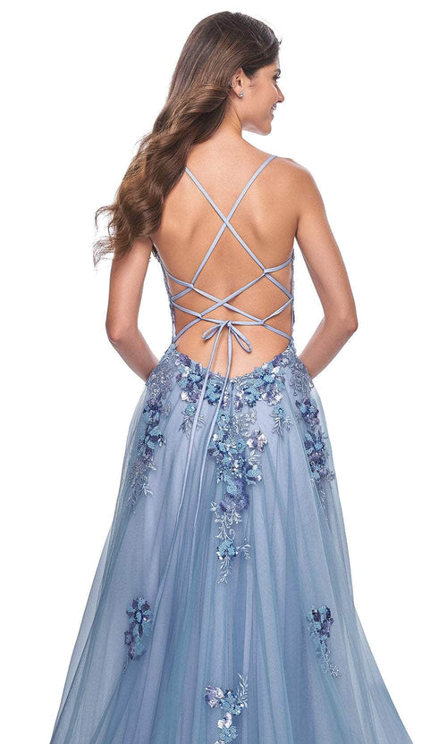 La Femme 32057 Open Back Applique Embellished Prom Gown