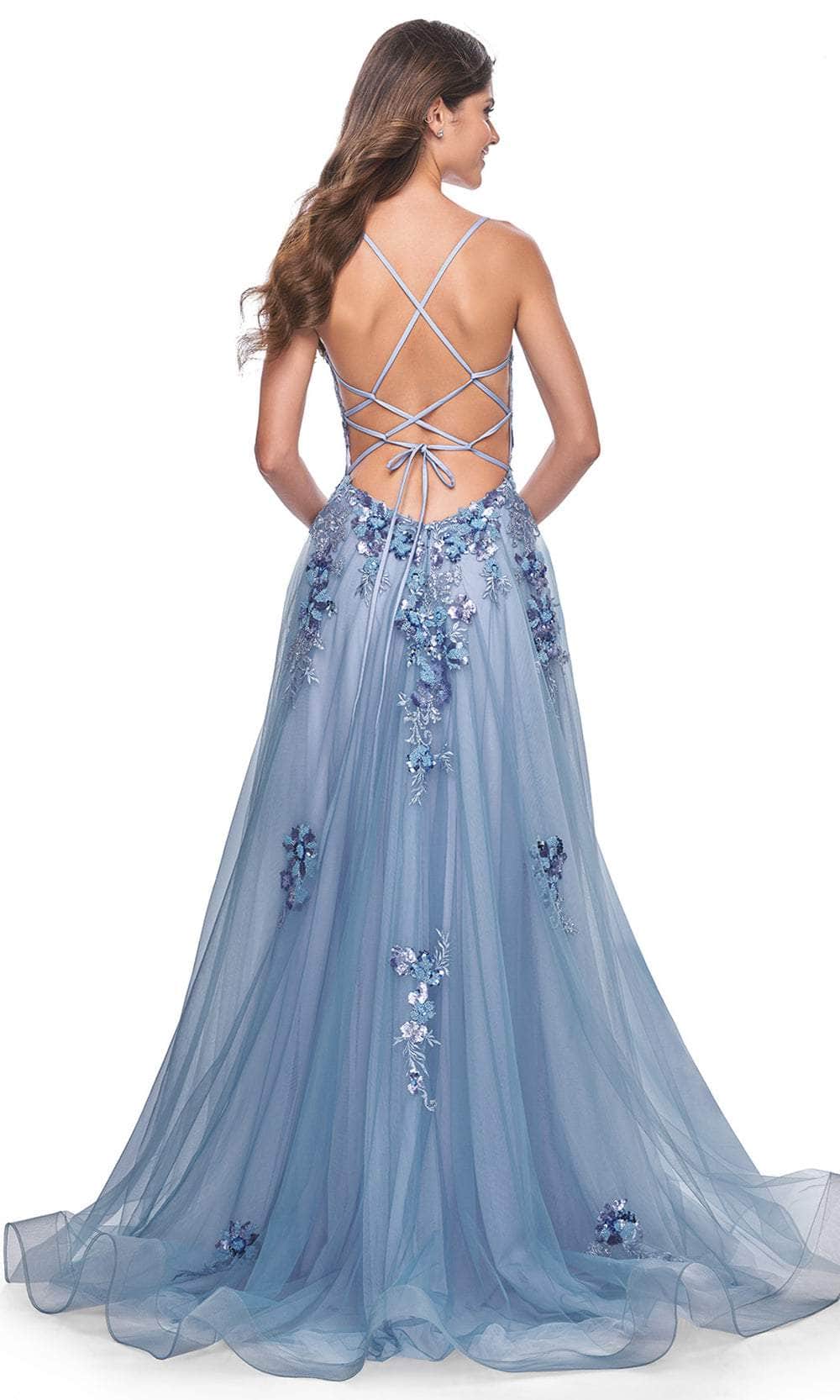 La Femme 32057 Open Back Applique Embellished Prom Gown