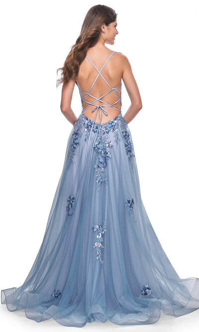 La Femme 32057 Open Back Applique Embellished Prom Gown