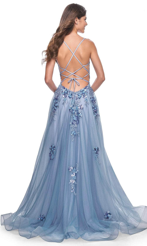 La Femme 32057 Open Back Applique Embellished Prom Gown