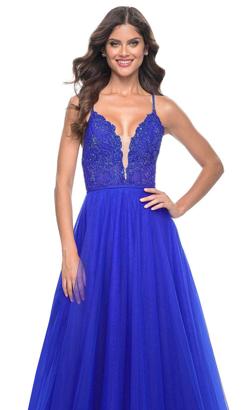 La Femme 32059 Plunging Applique Prom Dress