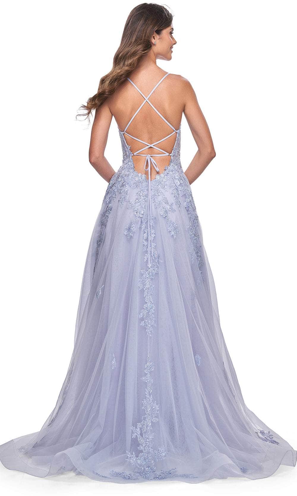 La Femme 32062 Lace Appliqued Plunging Prom Dress