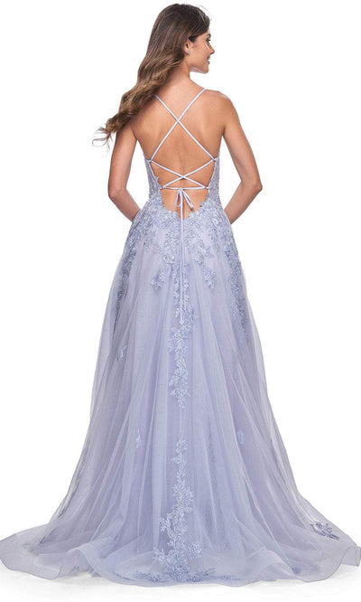 La Femme 32062 Lace Appliqued Plunging Prom Dress