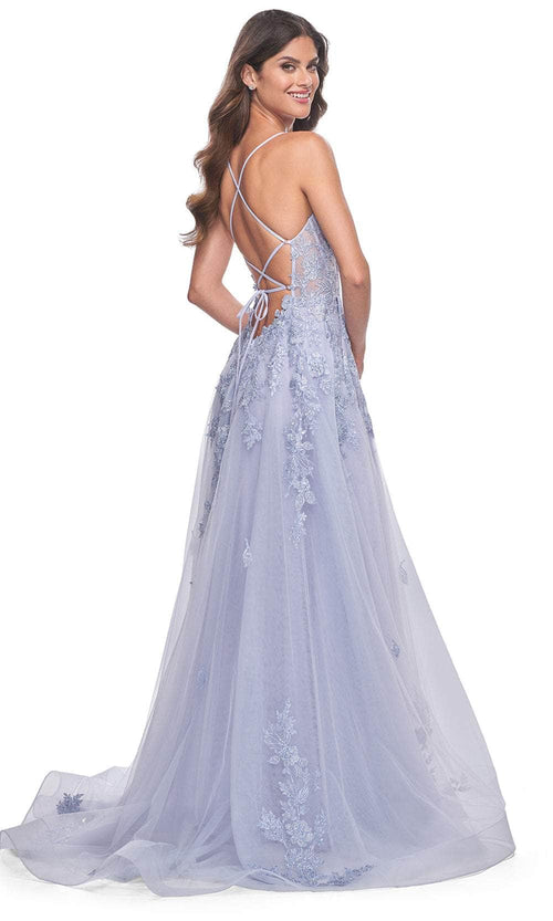 La Femme 32062 Lace Appliqued Plunging Prom Dress