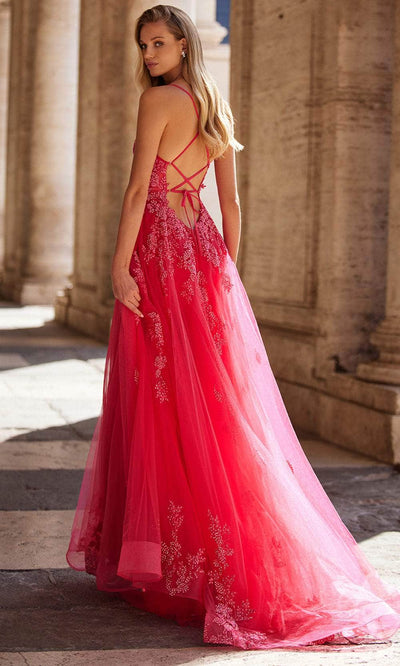 La Femme 32062 Lace Appliqued Plunging Prom Dress