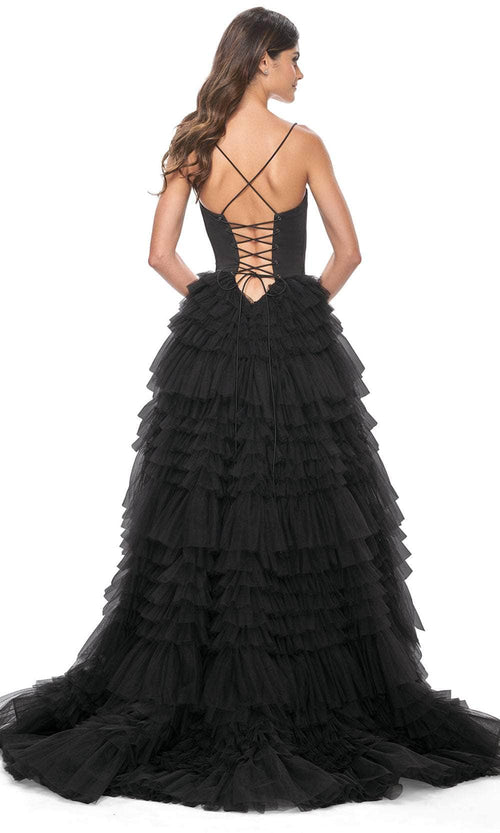 La Femme 32071 Spaghetti Strap Tiered Prom Dress