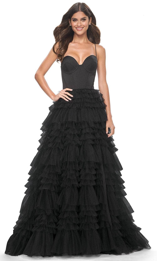 La Femme 32071 Spaghetti Strap Tiered Prom Dress