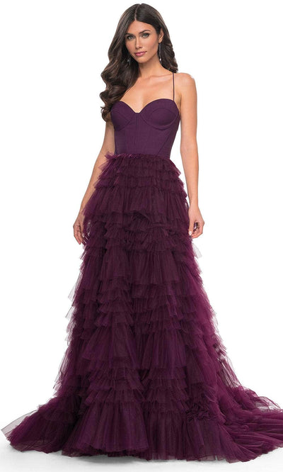 La Femme 32071 Spaghetti Strap Tiered Prom Dress