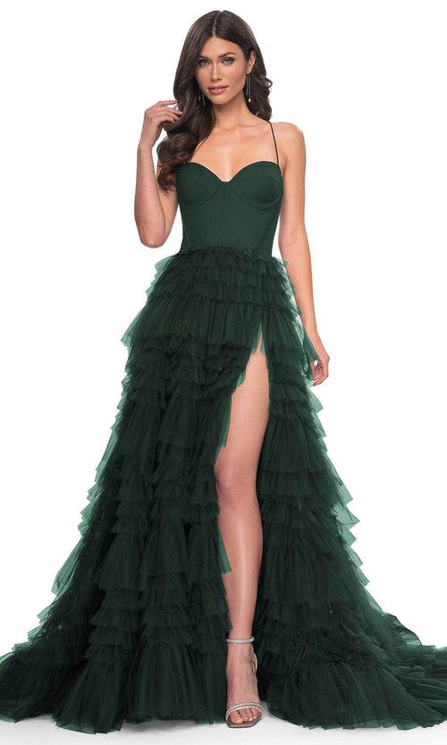 La Femme 32071 Spaghetti Strap Tiered Prom Dress