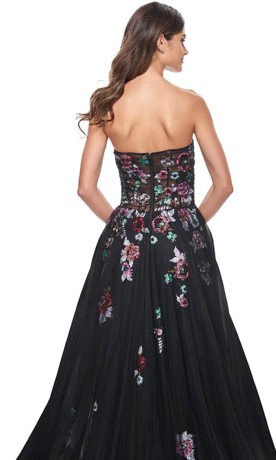 La Femme 32072 Strapless Floral Sequin Embellished Prom Gown