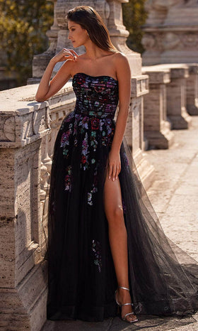 La Femme 32072 Strapless Floral Sequin Embellished Prom Gown