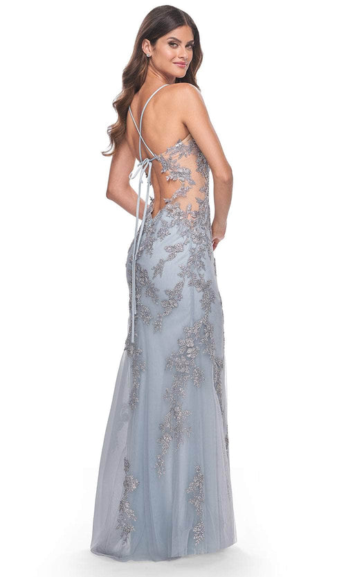 La Femme 32074 Embroidered Illusion Side Prom Dress