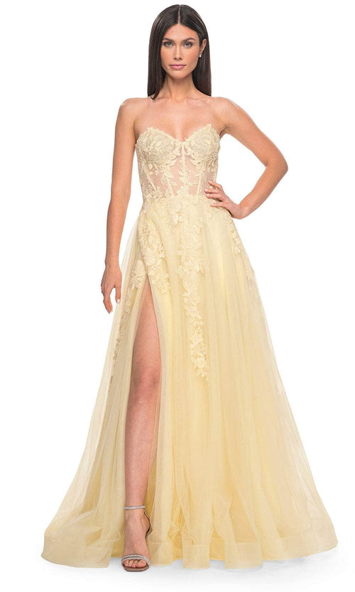 La Femme 32082 - Sweetheart Applique Prom Dress Prom Dresses 00 / Pale Yellow