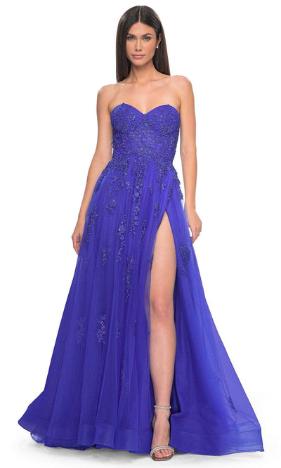 La Femme 32084 - Lace Ornate Sweetheart Prom Dress Prom Dresses 00 / Royal Blue