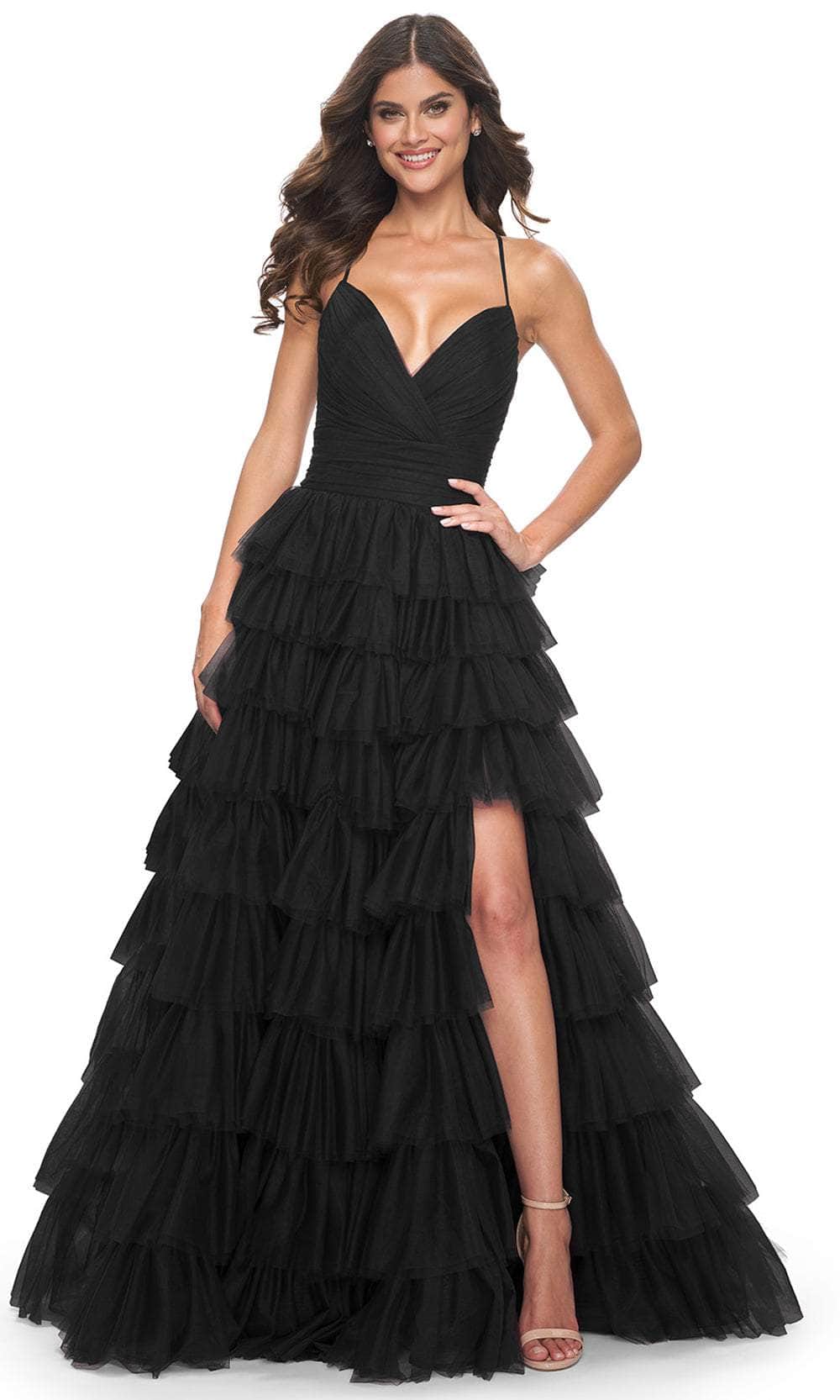 La Femme 32086 - Surplice V-Neck Ruffled Prom Dress Prom Dresses