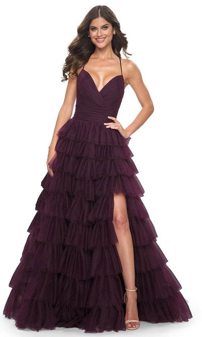 La Femme 32086 - Surplice V-Neck Ruffled Prom Dress Prom Dresses 00 / Dark Berry