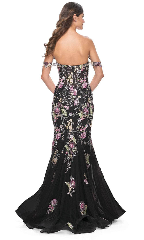 La Femme 32087 Floral Sequin Embellished Off-Shoulder Prom Gown